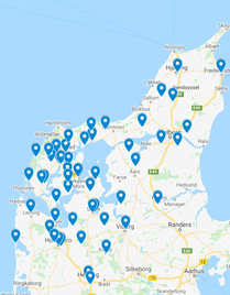 Kort der viser geografisk placering af støttemodtagere 2020